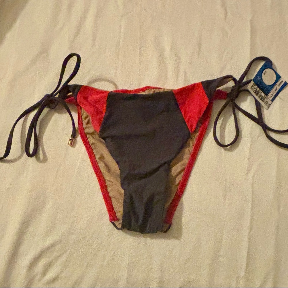 PQ Swim Red and Navy Blue Tie-Side Bikini Bottom